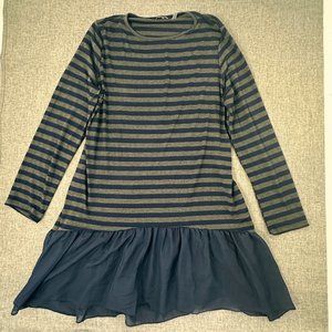 Elliott & Vine Tunic Dress Blue Gray Plus 1X Long Sleeve Round‎ Neck Polyester &